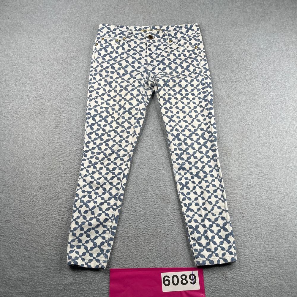 Michael Kors Jeans Womens Size 0 White Blue Geometric Print